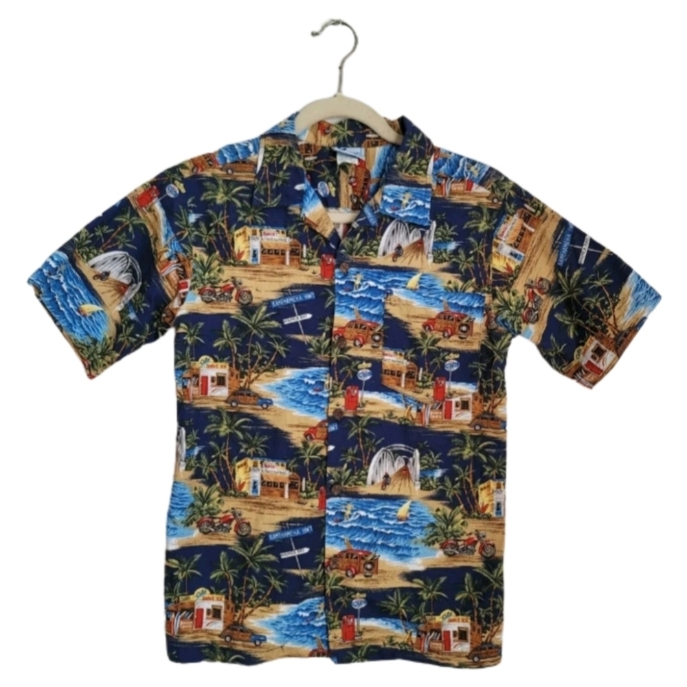 RJC Shirt Boys Size 16 Hawaiian Button Up Short Sleeve Beach Woody Surf Hawaii